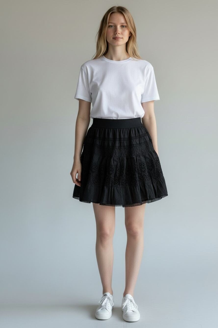 Sundance Black Crochet Linen Skirt Size 10 Cottagecore Eyelet Boho Prairie